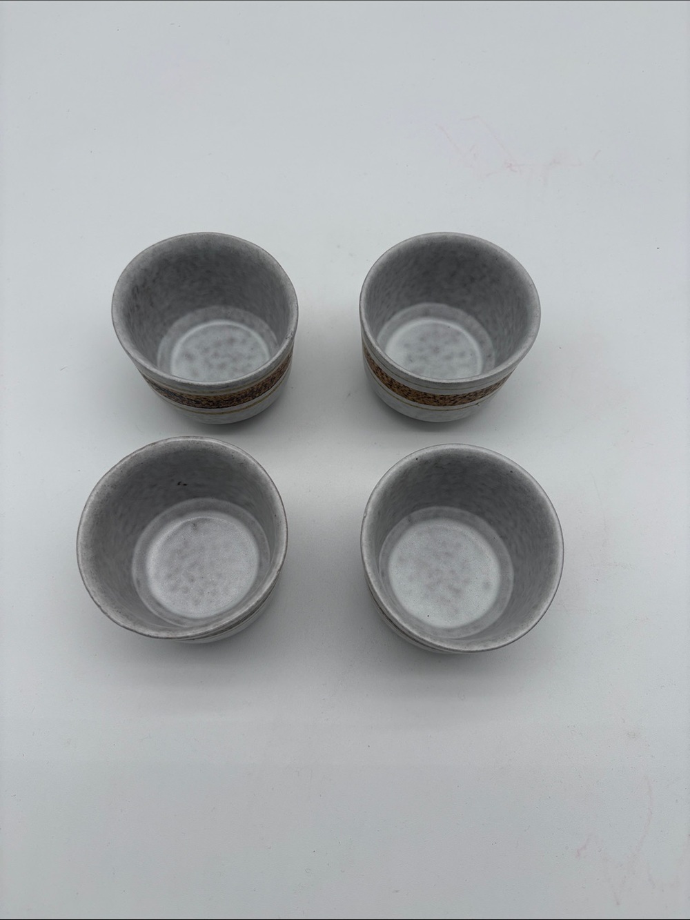 Lot of 4 Pottery Craft Speckled Grey Brown Striped Tea Espresso Cups